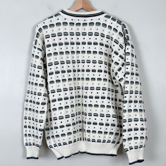 Vintage Sweater Men M 90s Grandpa Retro Geometric Textured Crewneck Pullover - Picture 3 of 8